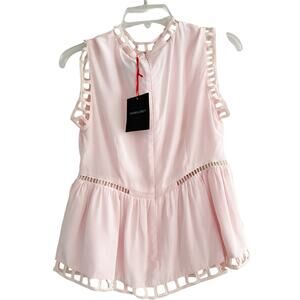 Cynthia Rowley 100% Silk SMALL Pink Blouse Sleeveless Postcard Peplum Top NWT